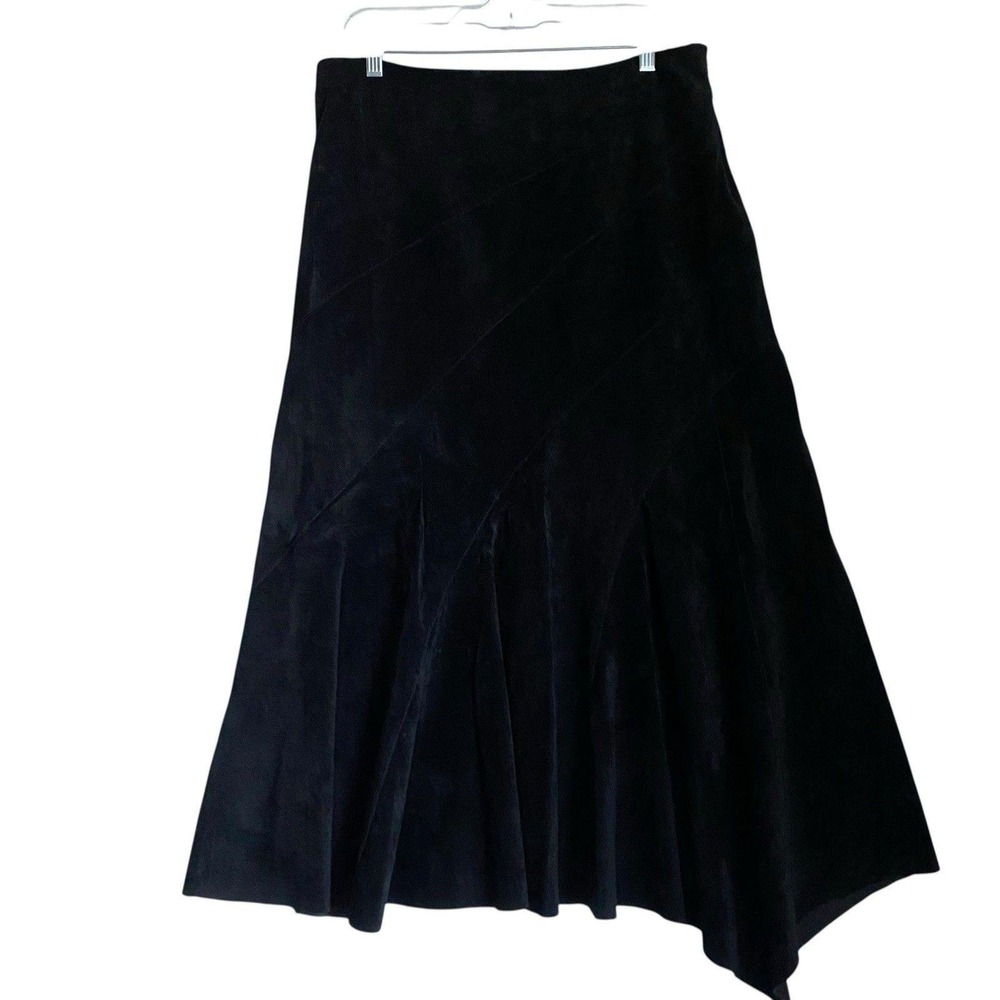 Midi Suede Leather Skirt Tiered 12 Black Asymmetrical Witchy Goth Grunge Boho